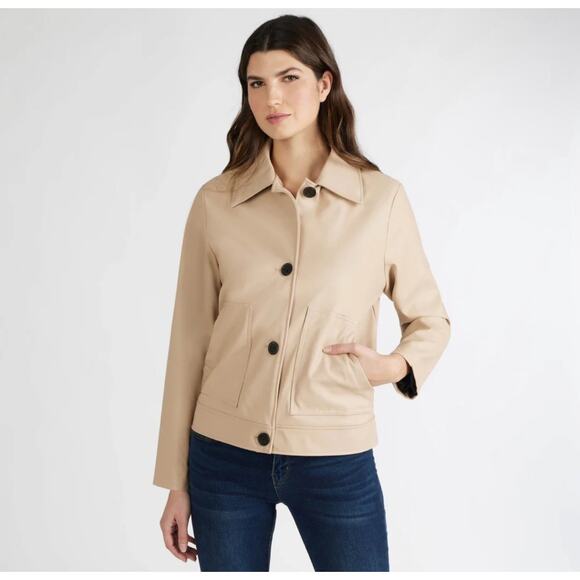 NVLT Tan Vegan Leather Jacket Cropped Classic | Size M - Picture 1 of 9